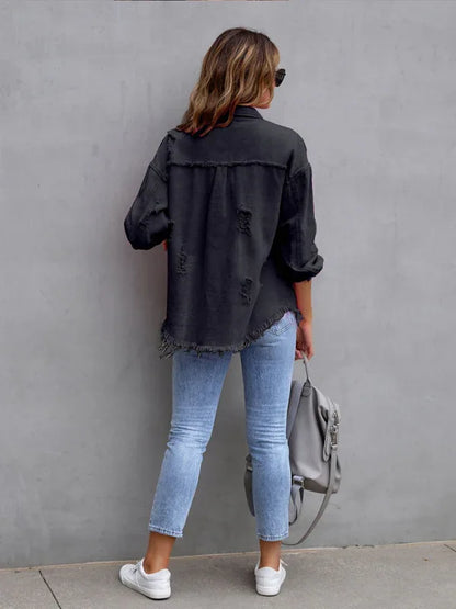 Raw Edge Ripped Denim Jacket – EPROLO Street Rebel Vibe - Shello's Creative Boutique