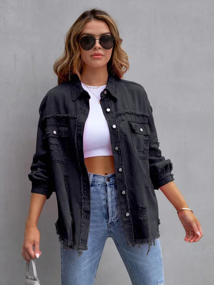 Raw Edge Ripped Denim Jacket – EPROLO Street Rebel Vibe - Shello's Creative Boutique