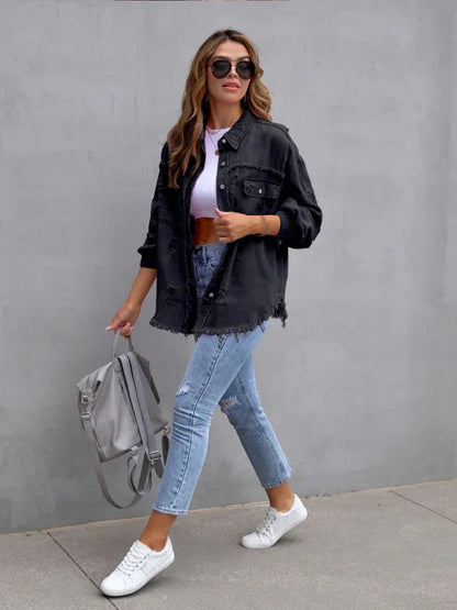 Raw Edge Ripped Denim Jacket – EPROLO Street Rebel Vibe - Shello's Creative Boutique