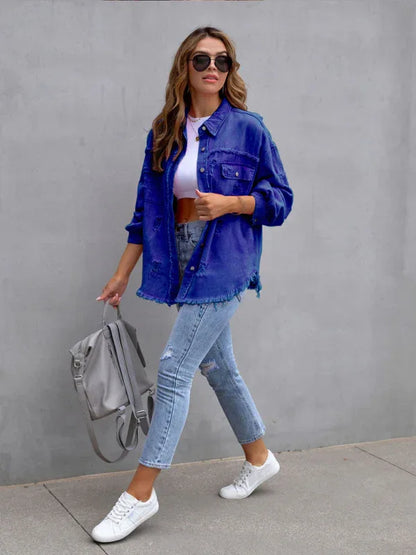 Raw Edge Ripped Denim Jacket – EPROLO Street Rebel Vibe - Shello's Creative Boutique