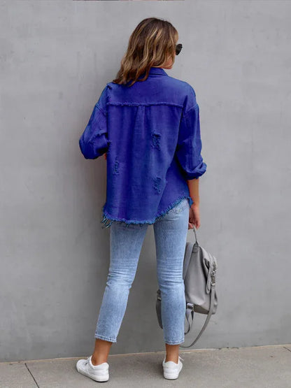 Raw Edge Ripped Denim Jacket – EPROLO Street Rebel Vibe - Shello's Creative Boutique