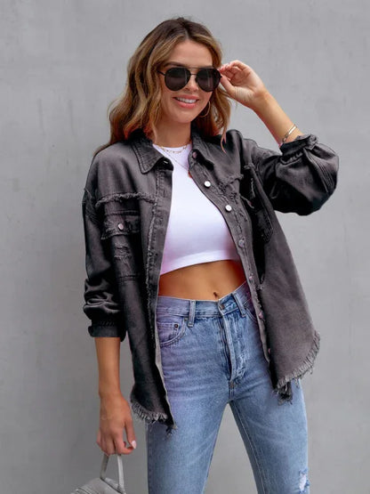 Raw Edge Ripped Denim Jacket – EPROLO Street Rebel Vibe - Shello's Creative Boutique