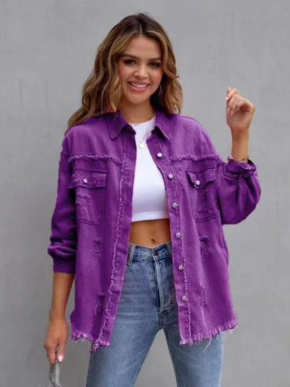 Raw Edge Ripped Denim Jacket – EPROLO Street Rebel Vibe - Shello's Creative Boutique