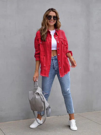 Raw Edge Ripped Denim Jacket – EPROLO Street Rebel Vibe - Shello's Creative Boutique
