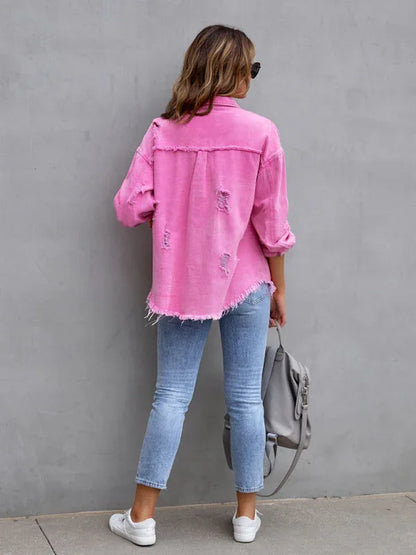 Raw Edge Ripped Denim Jacket – EPROLO Street Rebel Vibe - Shello's Creative Boutique