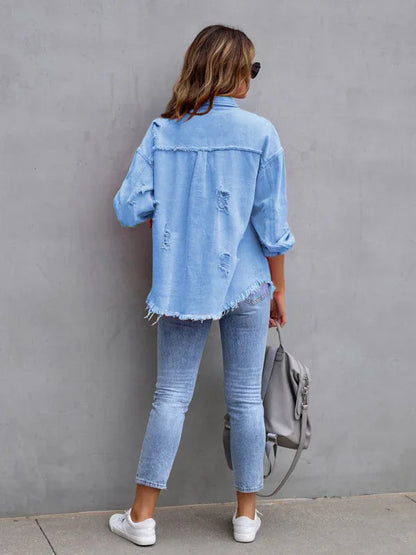 Raw Edge Ripped Denim Jacket – EPROLO Street Rebel Vibe - Shello's Creative Boutique