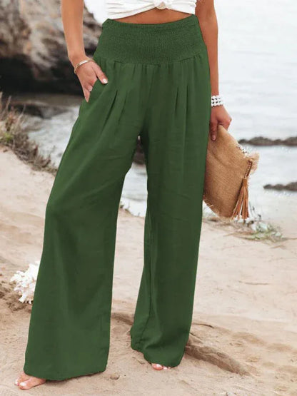 Women's Casual Wide-Leg Slub Cotton Loose Trousers | Relaxed & Stylish Everyday Wear - Shello's Creative Boutique