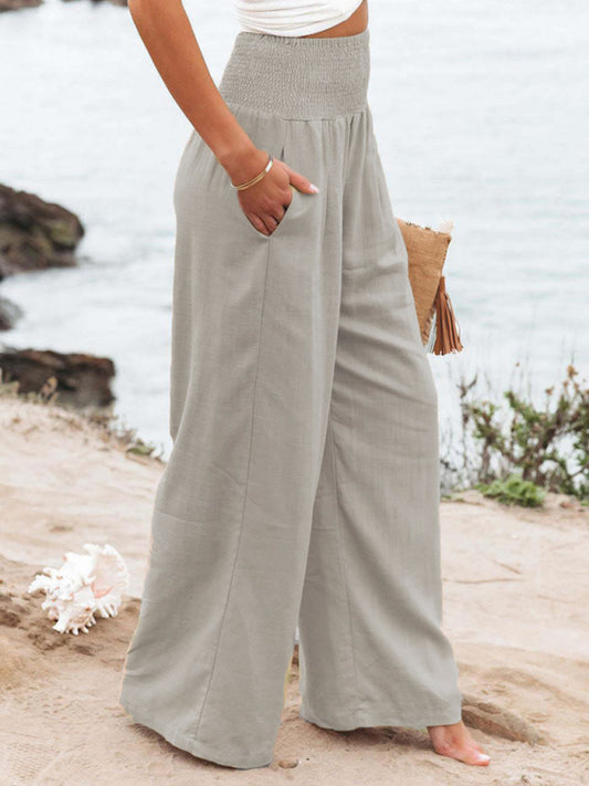Women's casual wide-leg slub cotton loose trousers Shello's Creative Boutique