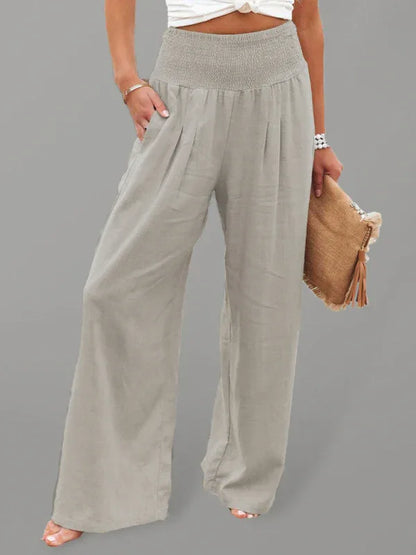 Women's Casual Wide-Leg Slub Cotton Loose Trousers | Relaxed & Stylish Everyday Wear - Shello's Creative Boutique