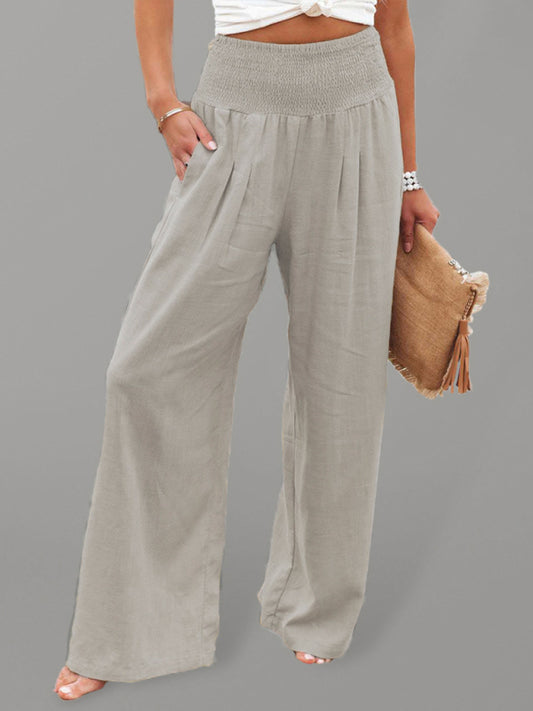 Women's casual wide-leg slub cotton loose trousers Shello's Creative Boutique
