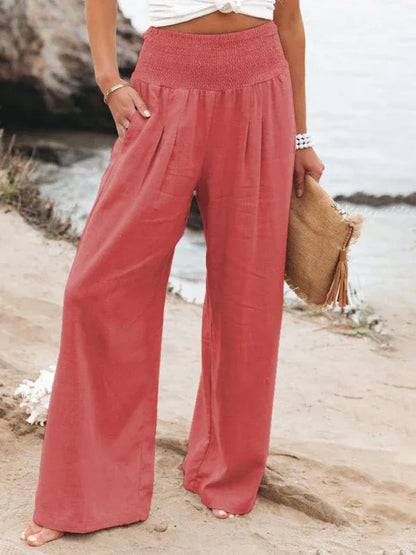Women's Casual Wide-Leg Slub Cotton Loose Trousers | Relaxed & Stylish Everyday Wear - Shello's Creative Boutique
