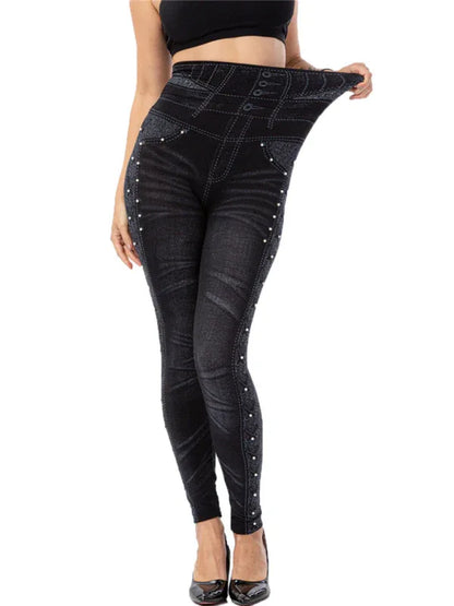 High Waist Beaded Leggings Stretch Slim Cropped Pants - Shello's Creative Boutique
