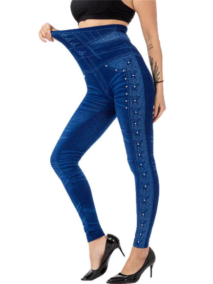 High Waist Beaded Leggings Stretch Slim Cropped Pants - Shello's Creative Boutique