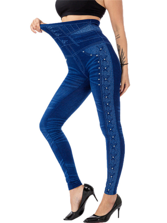 High waist beaded leggings stretch slim cropped pants Shello's Creative Boutique