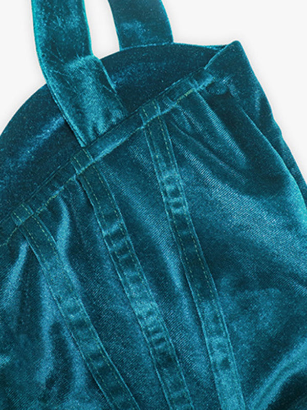 Women's gold velvet imitation herringbone design shirring waist bag hip dress Shello Creative Boutique