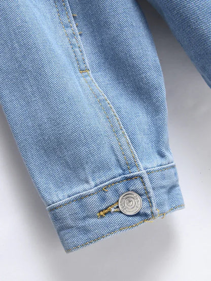 Women's Street Trendy Loose Raw Edge Cropped Denim Jacket: - Shello's Creative Boutique
