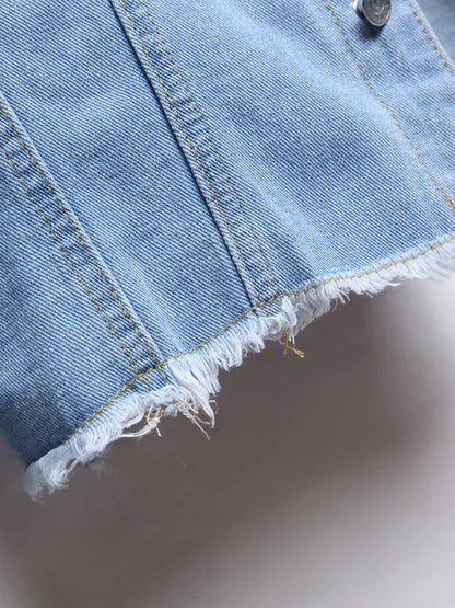 Women's Street Trendy Loose Raw Edge Cropped Denim Jacket: - Shello's Creative Boutique