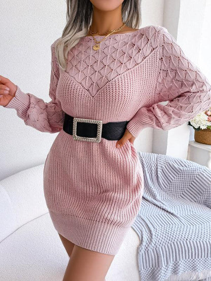 Women Knit Hollow-Out Sweater Dress for Casual Elegance - Shello's Creative Boutique