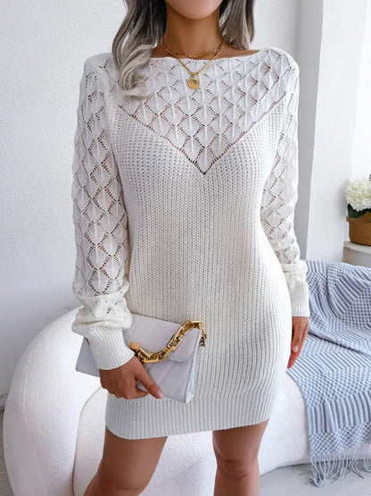 Women Knit Hollow-Out Sweater Dress for Casual Elegance - Shello's Creative Boutique