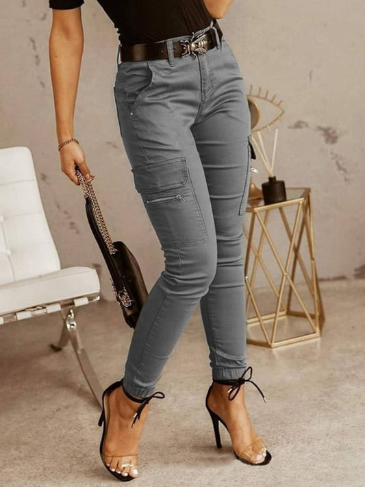Women's trousers Low waist button solid color pocket bound overalls Shello's Creative Boutique