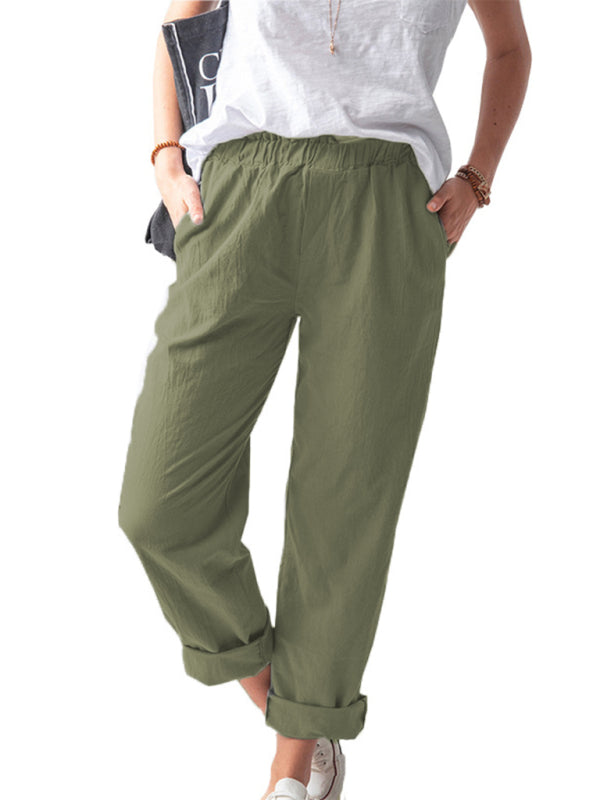New style solid color casual elastic high waist straight trousers women Shello's Creative Boutique