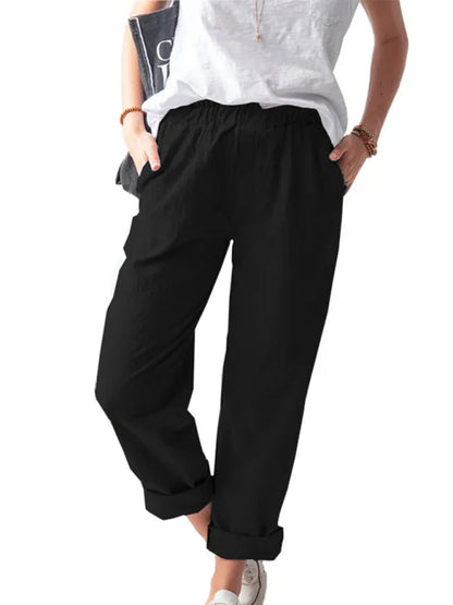 Women's Casual Elastic High Waist Straight Trousers – Effortless Elegance Meets Everyday Comfort - Shello's Creative Boutique