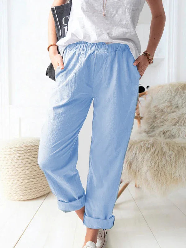 Women's Casual Elastic High Waist Straight Trousers – Effortless Elegance Meets Everyday Comfort - Shello's Creative Boutique