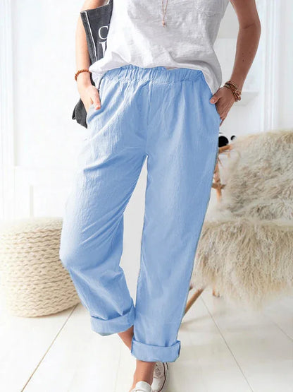 Women's Casual Elastic High Waist Straight Trousers – Effortless Elegance Meets Everyday Comfort - Shello's Creative Boutique