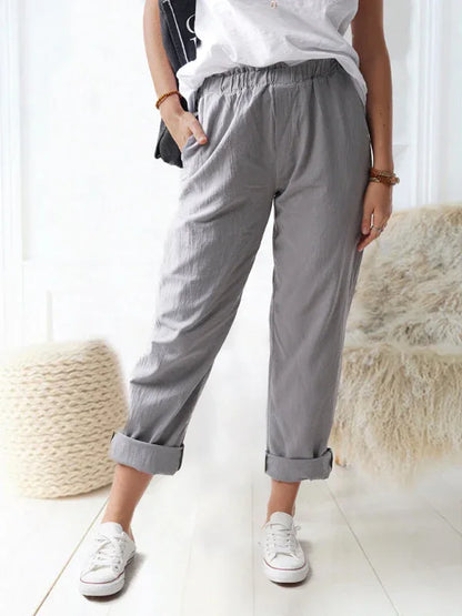 Women's Casual Elastic High Waist Straight Trousers – Effortless Elegance Meets Everyday Comfort - Shello's Creative Boutique
