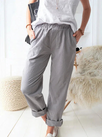 Women's Casual Elastic High Waist Straight Trousers – Effortless Elegance Meets Everyday Comfort - Shello's Creative Boutique