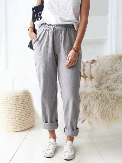 Women's Casual Elastic High Waist Straight Trousers – Effortless Elegance Meets Everyday Comfort - Shello's Creative Boutique