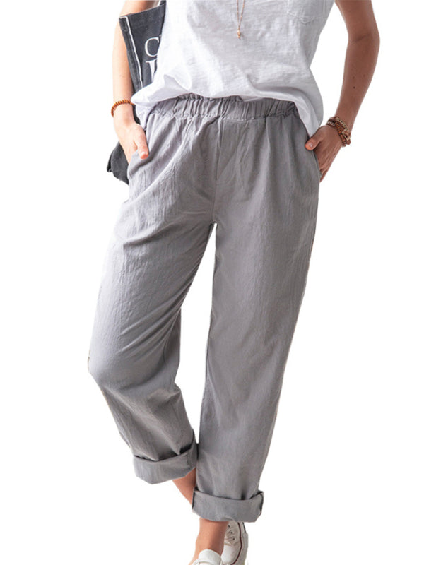 New style solid color casual elastic high waist straight trousers women Shello's Creative Boutique