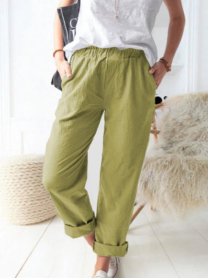 Women's Casual Elastic High Waist Straight Trousers – Effortless Elegance Meets Everyday Comfort - Shello's Creative Boutique