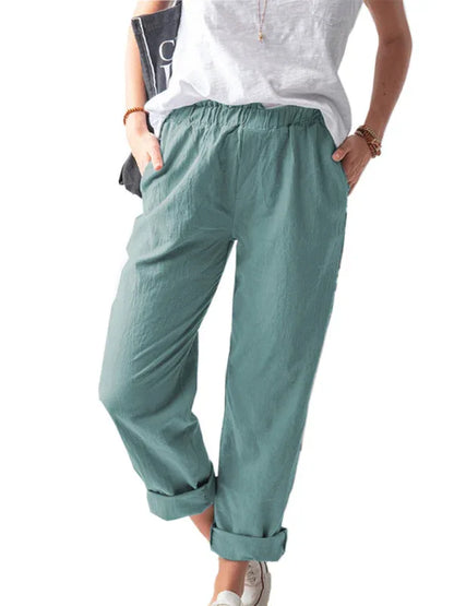 Women's Casual Elastic High Waist Straight Trousers – Effortless Elegance Meets Everyday Comfort - Shello's Creative Boutique