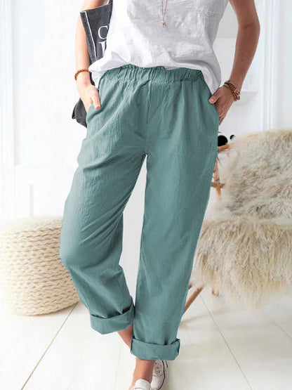 Women's Casual Elastic High Waist Straight Trousers – Effortless Elegance Meets Everyday Comfort - Shello's Creative Boutique