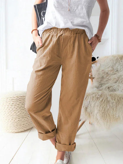 Women's Casual Elastic High Waist Straight Trousers – Effortless Elegance Meets Everyday Comfort - Shello's Creative Boutique