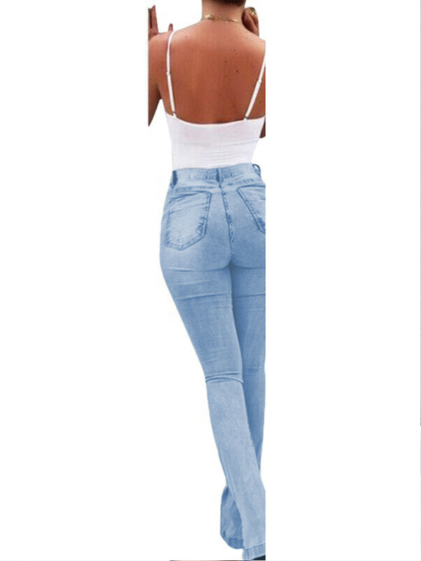 Elastic slit flared high waist jeans women's trousers Shello Creative Boutique