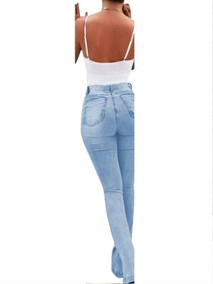 Elastic Slit Flared High Waist Jeans Women's Trousers - Shello's Creative Boutique