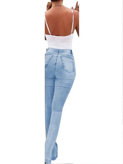 Elastic Slit Flared High Waist Jeans Women's Trousers - Shello's Creative Boutique
