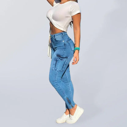 Women's Zipped Pocket Distressed Utility Skinny Jeans - Shello's Creative Boutique