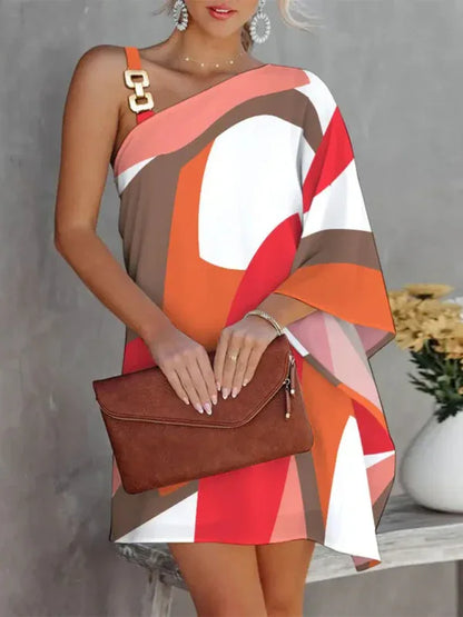 Women's Fashion Print Sexy Diagonal Neck Strapless Dress – Bold, Elegant, and Effortlessly Chic - Shello's Creative Boutique