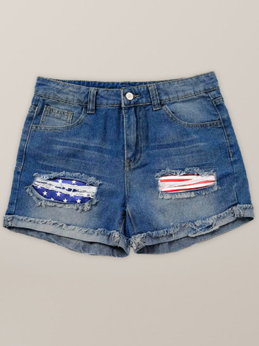 American flag patch skinny denim shorts Shello Creative Boutique