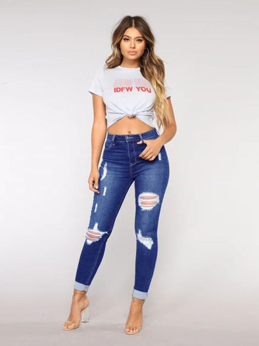 Women's trendy fashion ripped washed jeans Shello Creative Boutique