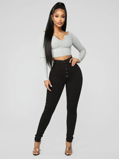 Women's Fashion Versatile High Waist High Elastic Hip Lift Jeans - Shello's Creative Boutique