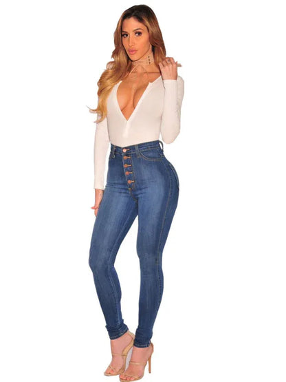Women's Fashion Versatile High Waist High Elastic Hip Lift Jeans - Shello's Creative Boutique