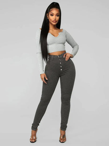 Women's Fashion Versatile High Waist High Elastic Hip Lift Jeans - Shello's Creative Boutique