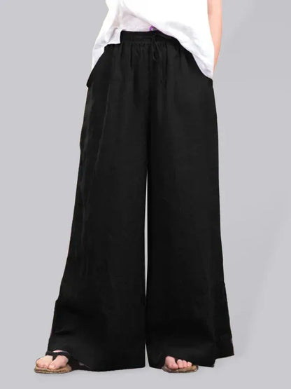 Women's Solid Color Linen Loose Wide-Leg Pants – Effortless Comfort, Timeless Elegance - Shello's Creative Boutique