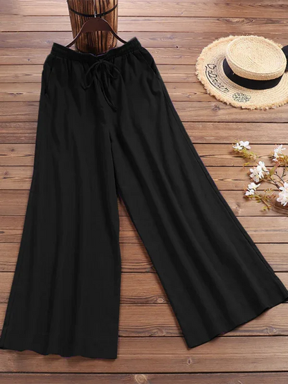 Women's Solid Color Linen Loose Wide-Leg Pants – Effortless Comfort, Timeless Elegance - Shello's Creative Boutique