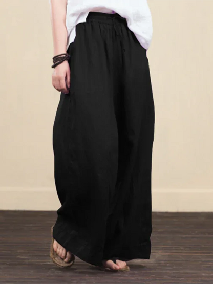 Women's Solid Color Linen Loose Wide-Leg Pants – Effortless Comfort, Timeless Elegance - Shello's Creative Boutique