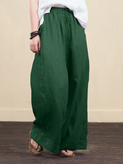 Women's Solid Color Linen Loose Wide-Leg Pants – Effortless Comfort, Timeless Elegance - Shello's Creative Boutique